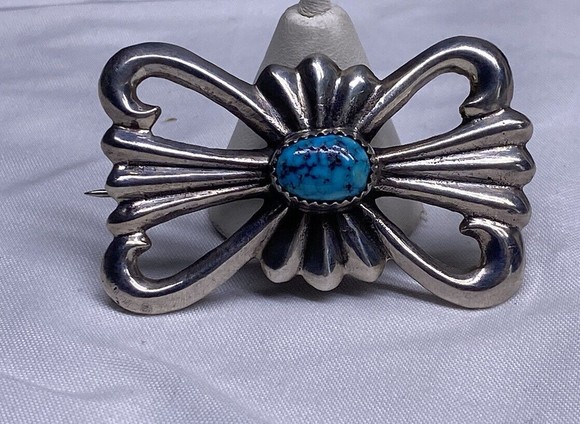 vintage Jewelry - Vintage Silver Sand Cast Turquoise Brooch Pin Southwest Native American Old Pawn